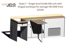 Style 7  Single level SLIMLINE unit with hinged worktops for storage VW SWB