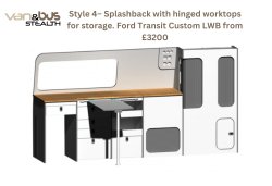 Style 4 Splashback with hinged worktops for storage FTC LWB