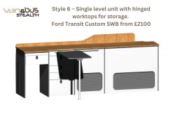 Style 6  Single level unit with hinged worktops for storage FTC SWB