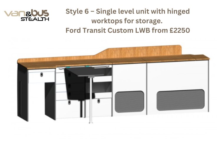 Style 6  Single level unit with hinged worktops for storage FTC LWB